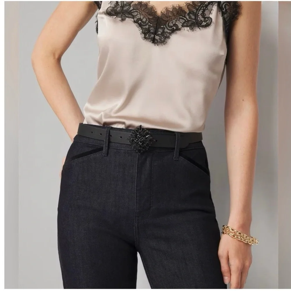 WHBM HEMATITE STARBURST BUCKLE BELT